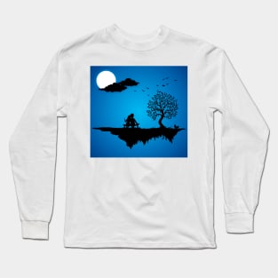 Landscape Vector Couple love feel watching moon Long Sleeve T-Shirt